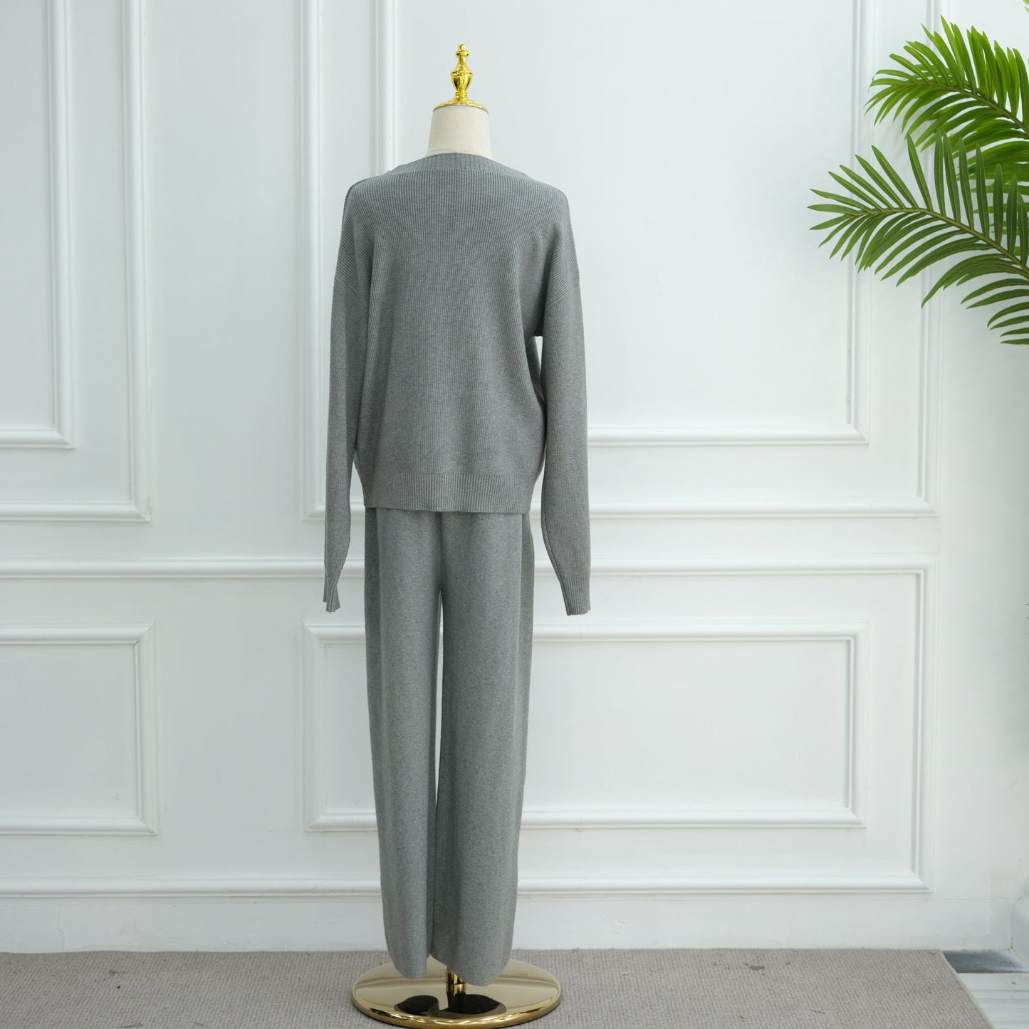LM6595 Autumn and Winter Thickened Knitted Suit (Not Including Headscarf) | Simple Solid Color Two-Piece Suit