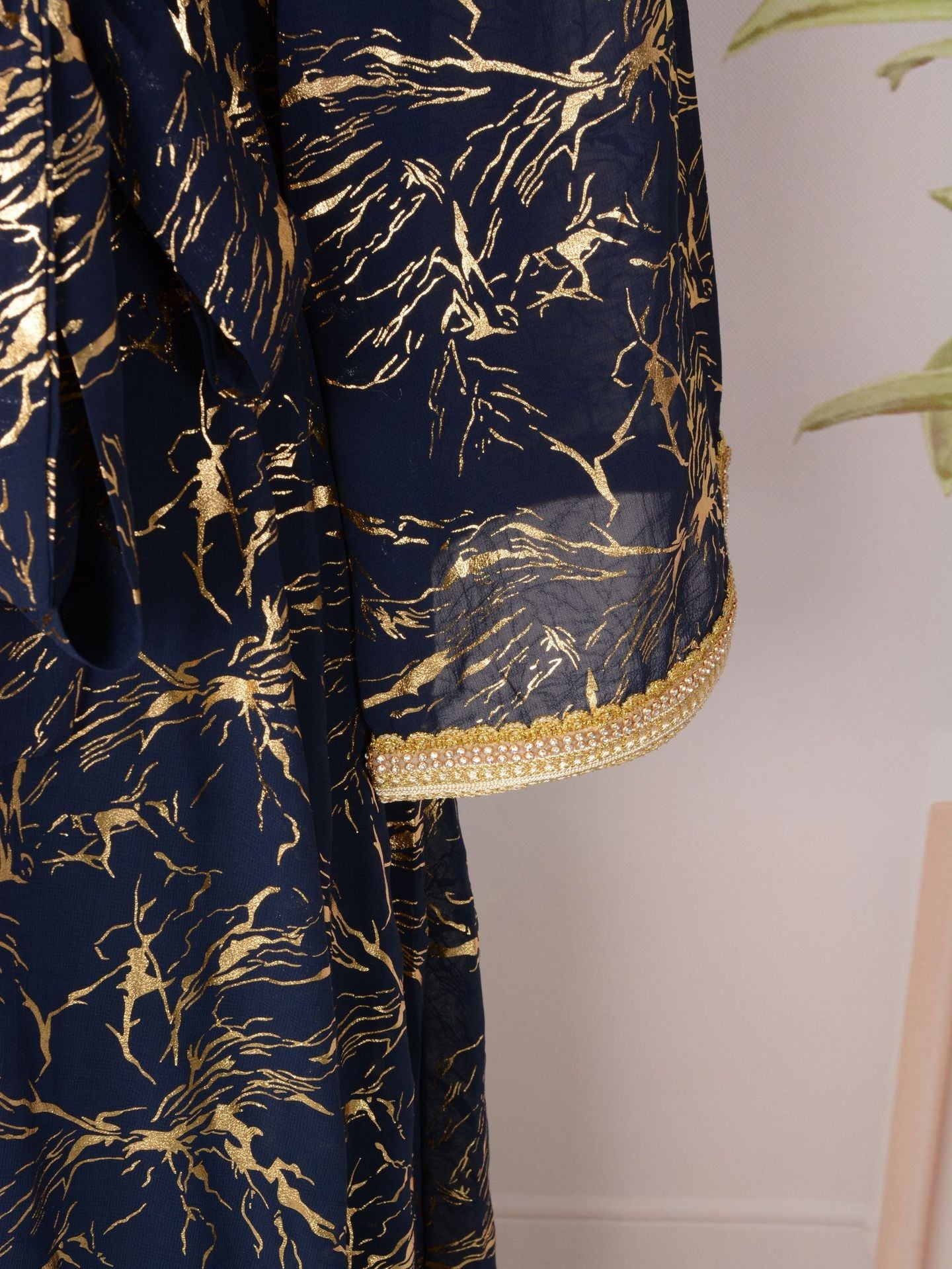 HS6731 V-neck gold-embroidered robe maxi dress