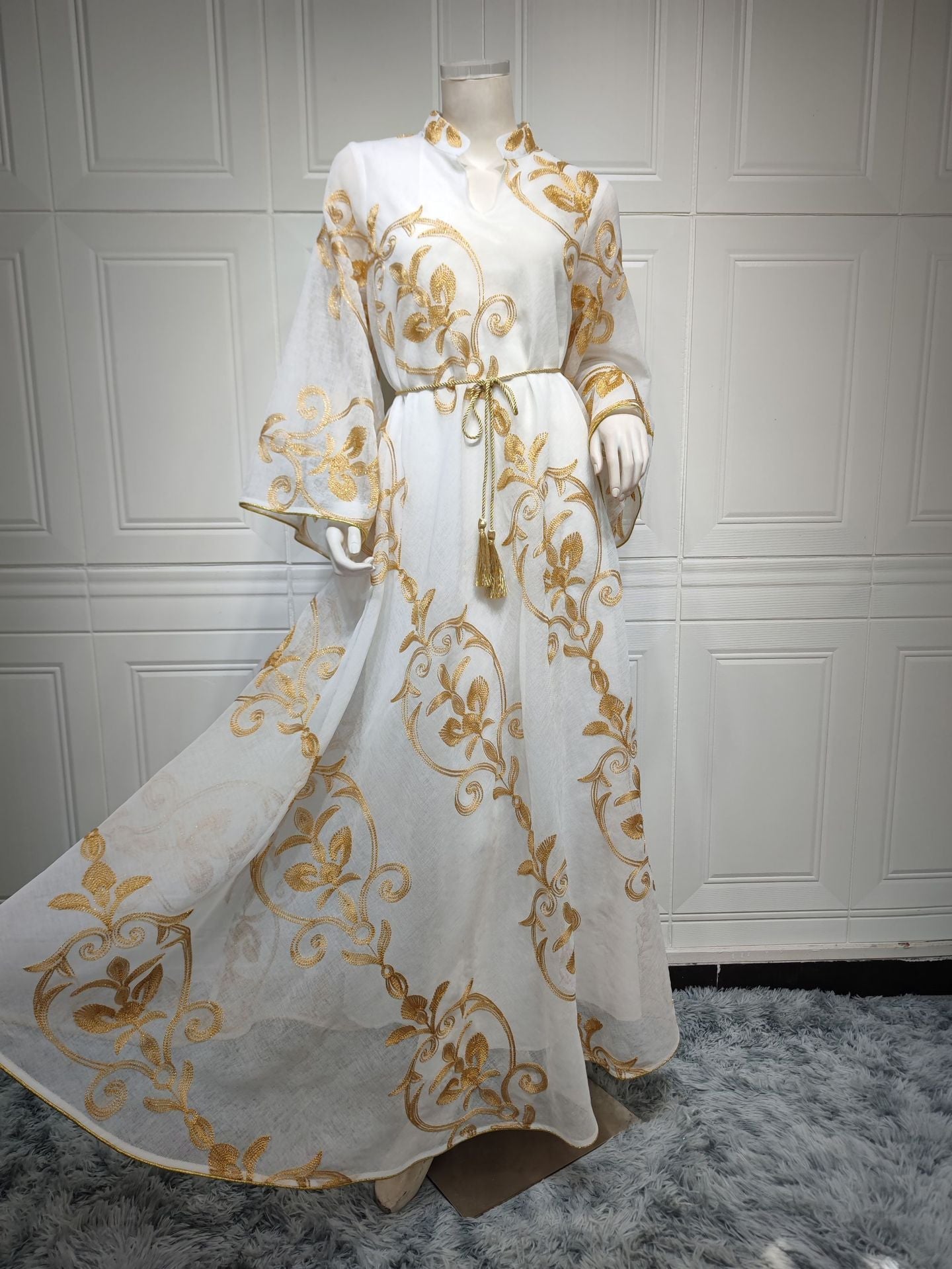 LM6650 Mesh Embroidered Maxi Dress - Elegant and Stylish