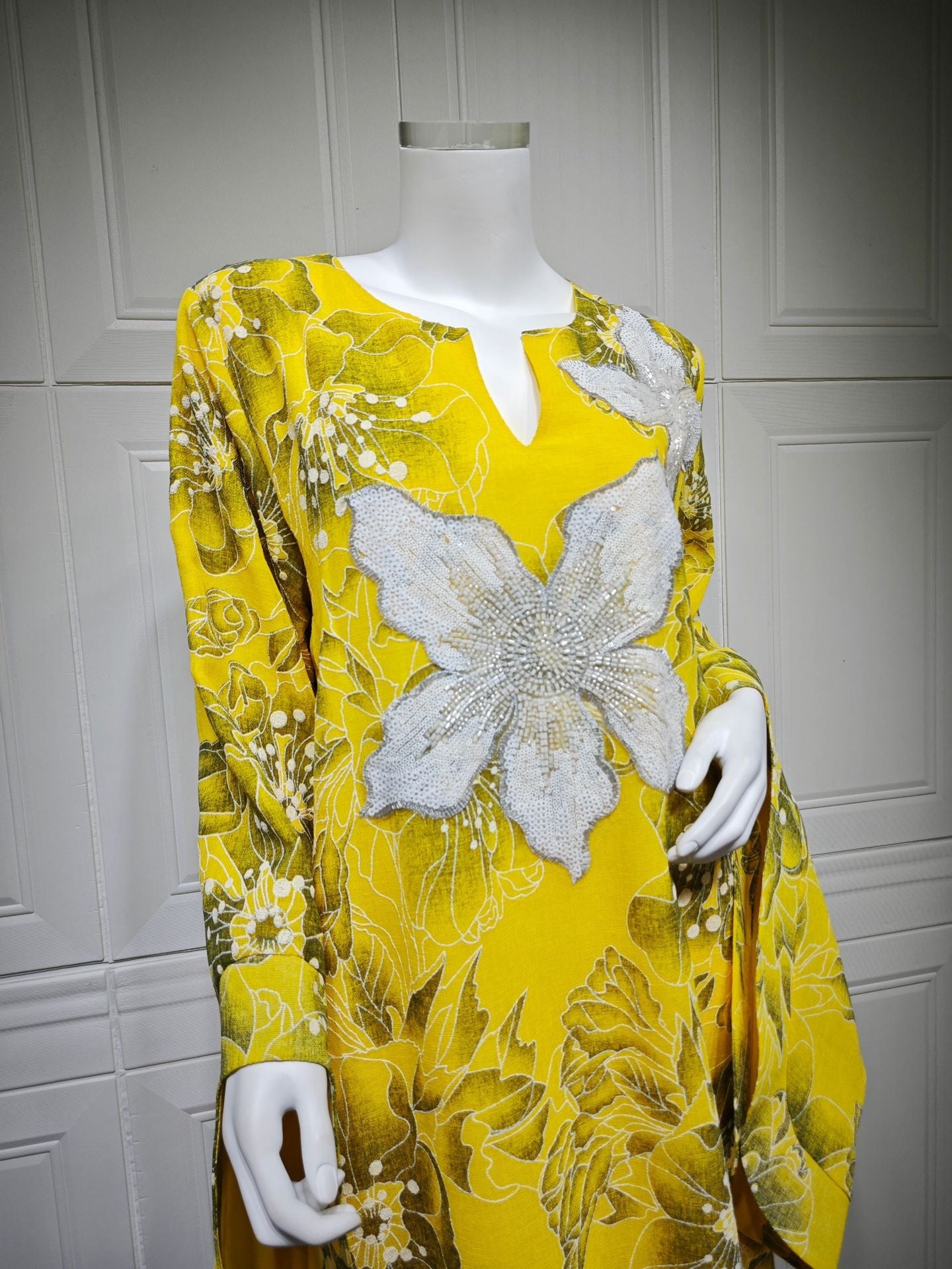 LM6639 Floral Appliqué Embroidered Long Dress
