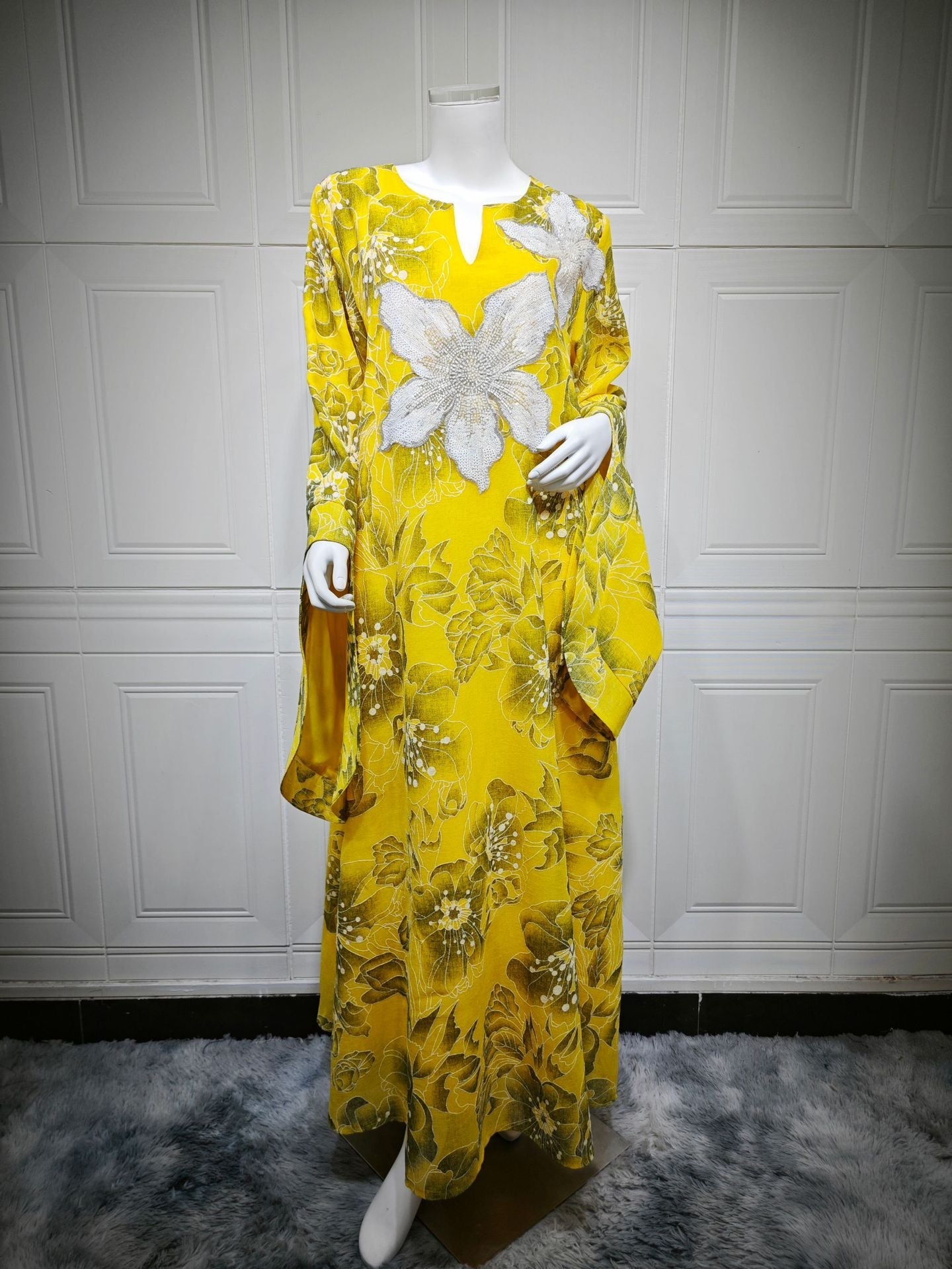 LM6639 Floral Appliqué Embroidered Long Dress