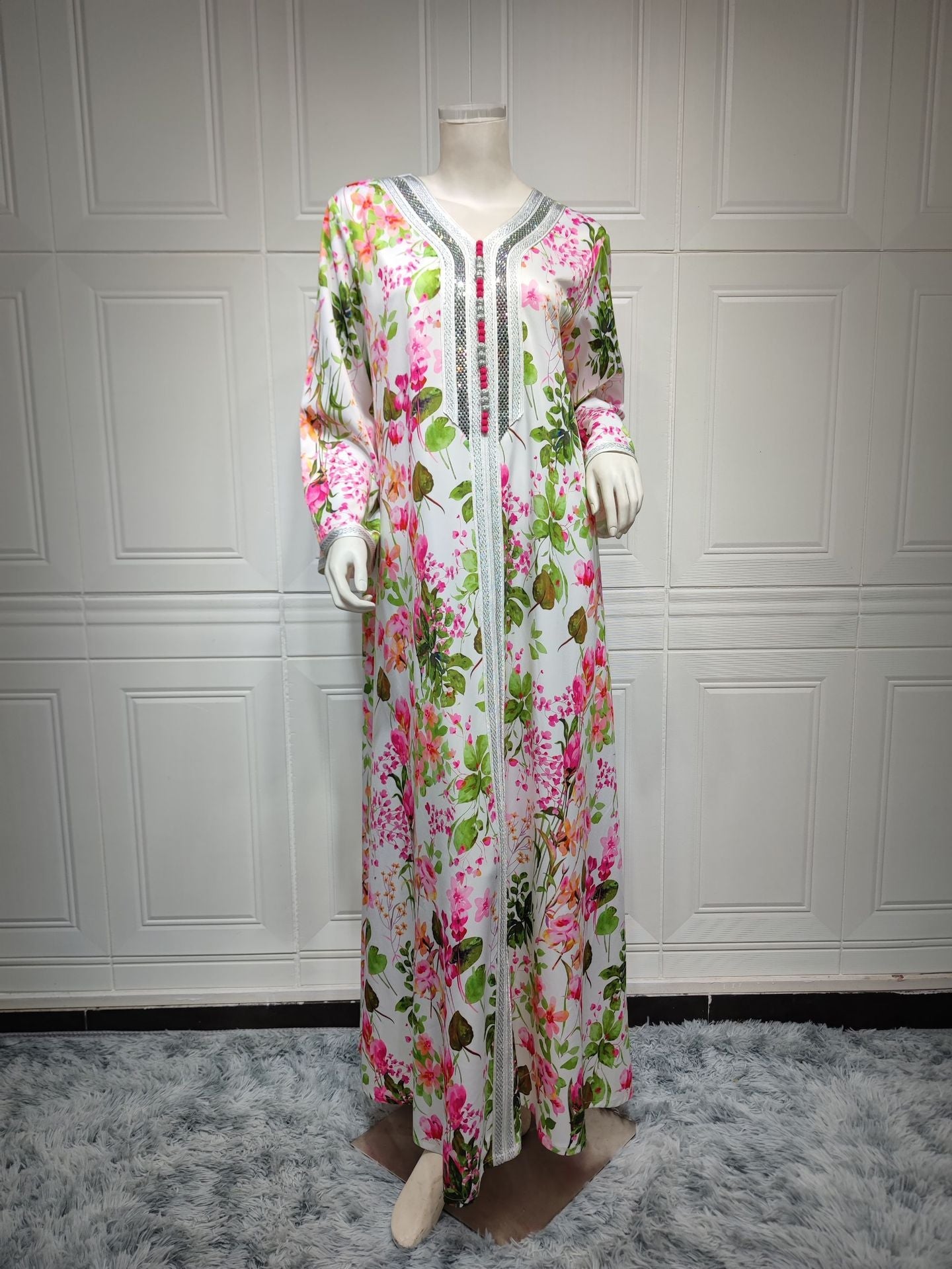 LUMAYA LUMAYA1075 Abaya Robe New Printed Rhinestone Dress