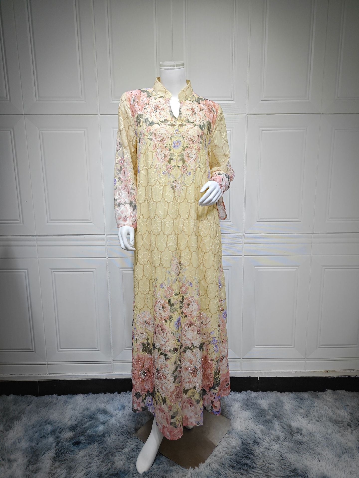 LM6636 Floral Print Embroidered Long Dress