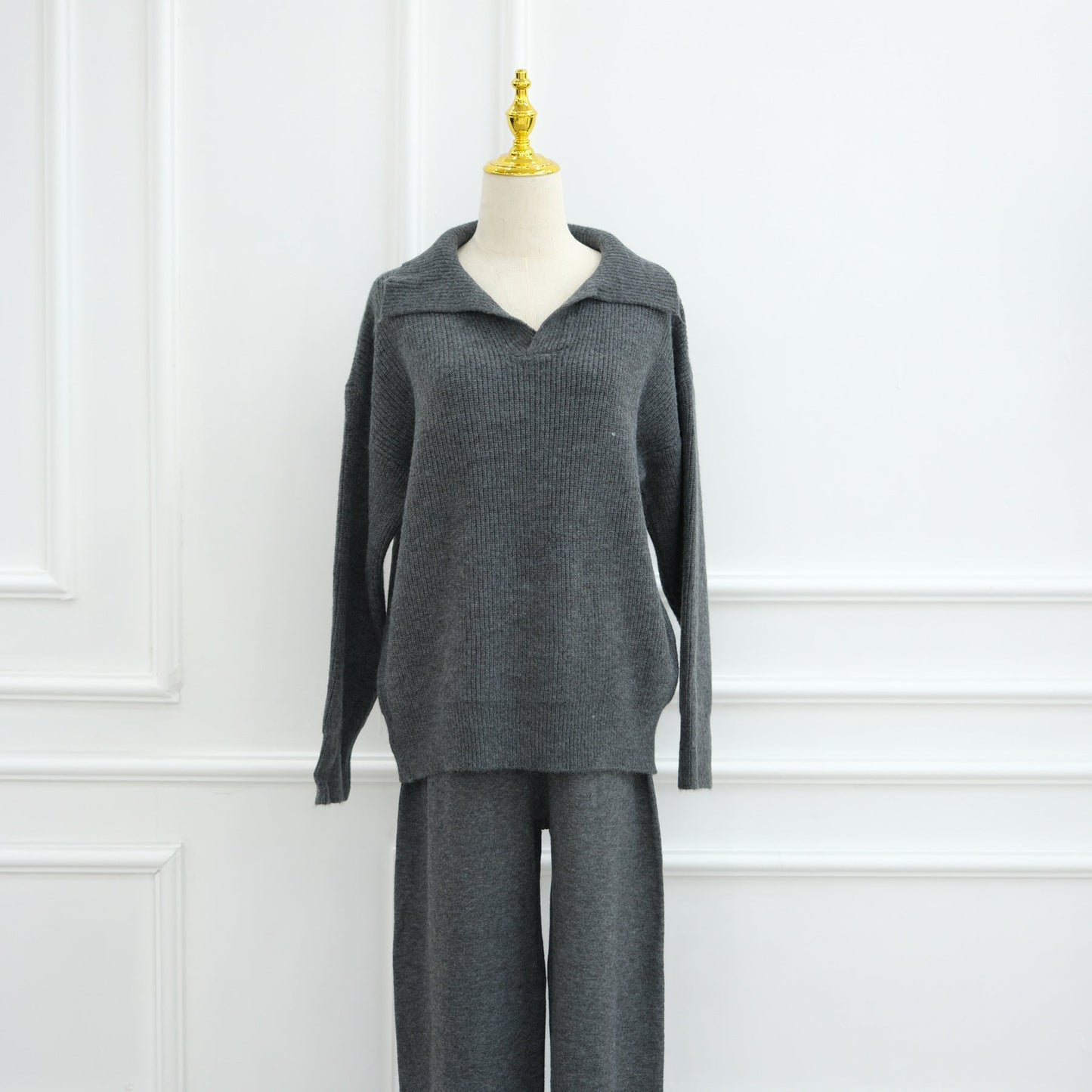 LM6594 Autumn and Winter Thickened Knitted Suit | Simple Solid Color Two-piece Suit