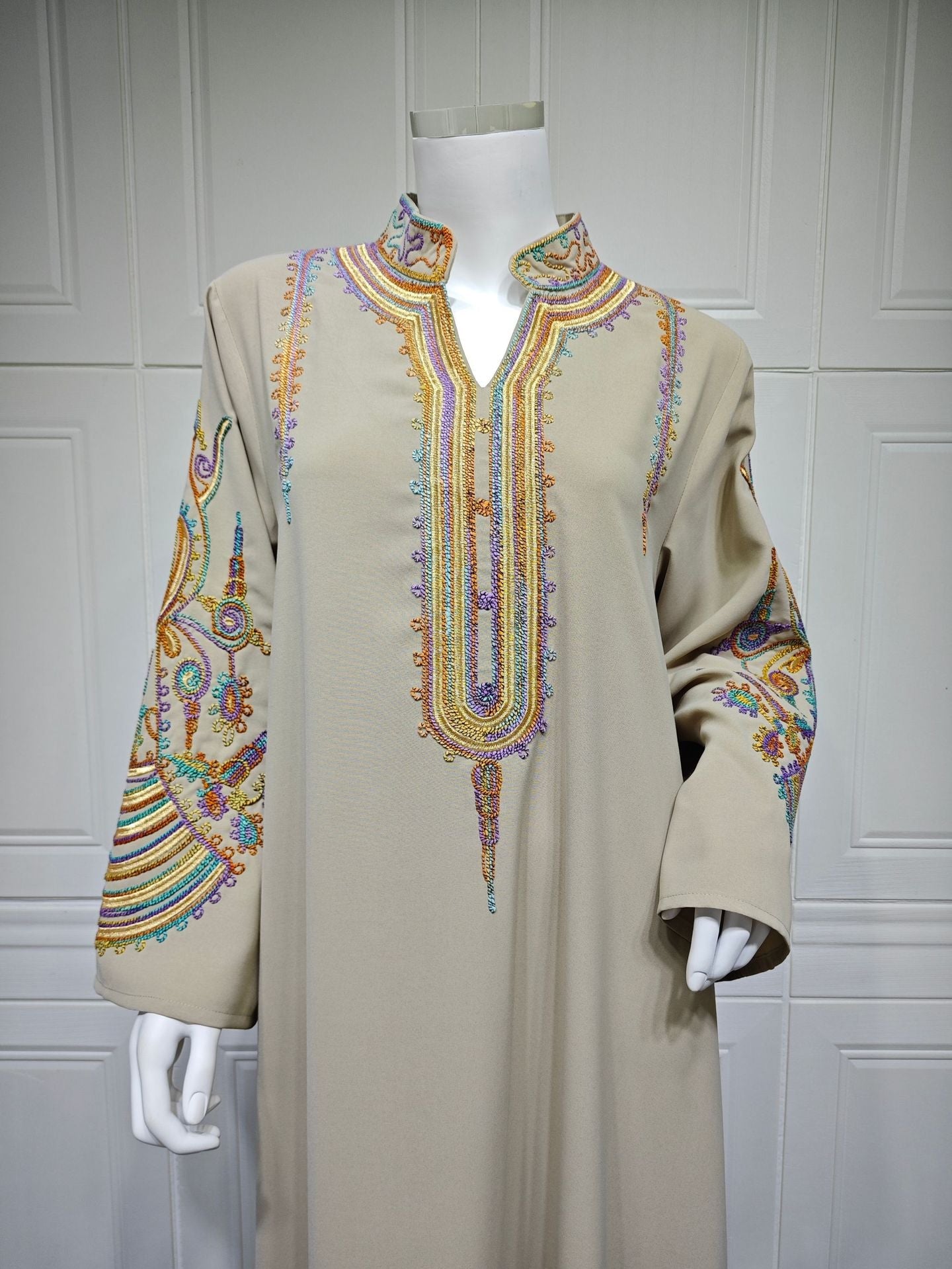 LM6661 Rope Embroidery Pullover Robe Dress, Long Sleeves, Loose Fit.