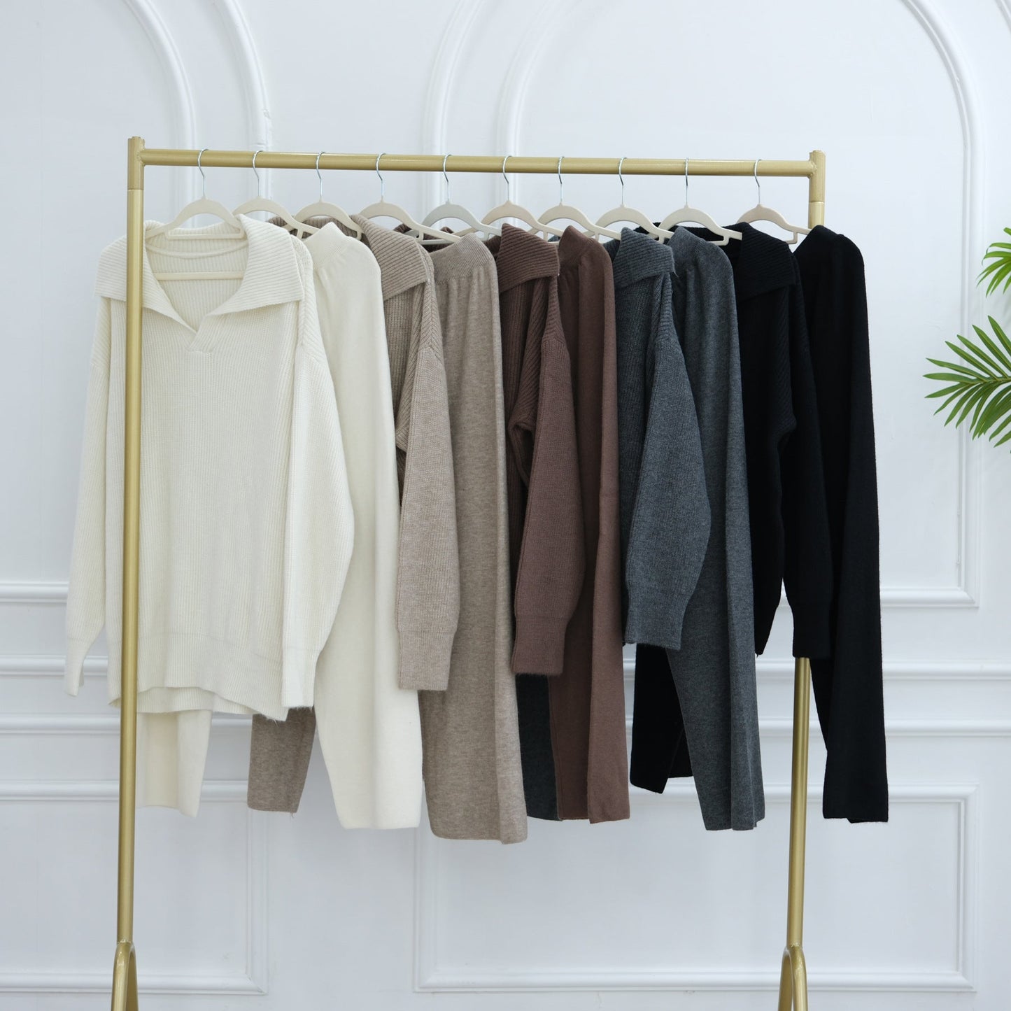 LM6594 Autumn and Winter Thickened Knitted Suit | Simple Solid Color Two-piece Suit