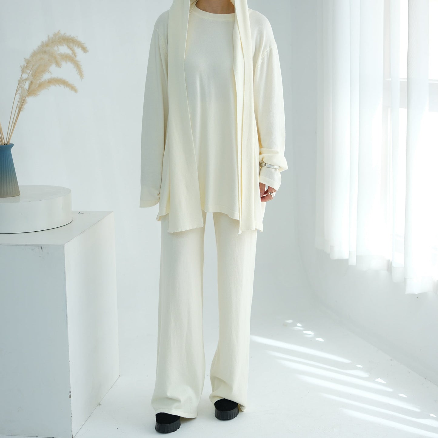 LM6593 Soft knitted home set | Simple solid color two-piece set