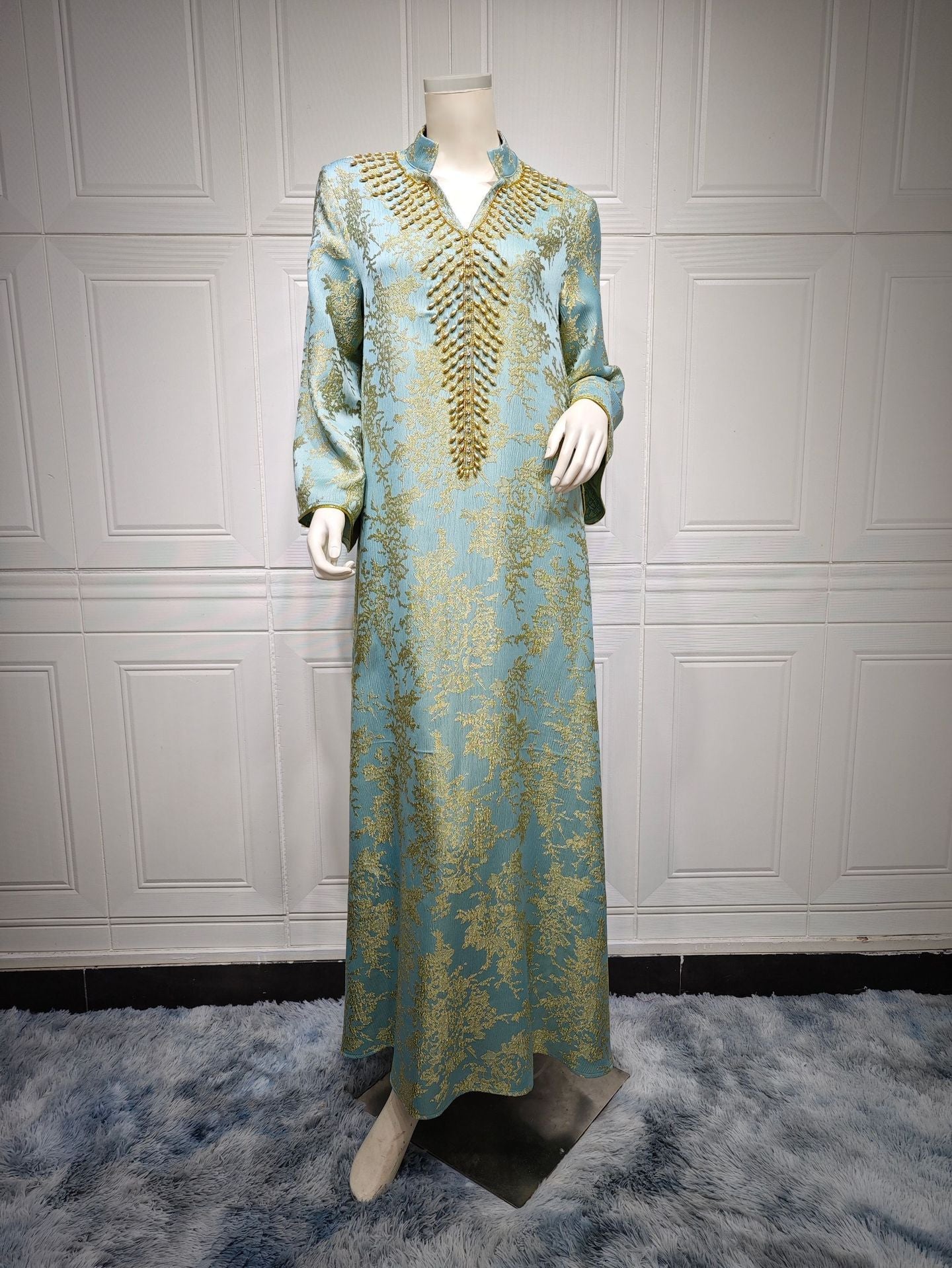 LM6660 Jacquard fabric embroidered beaded robe dress with rich design features