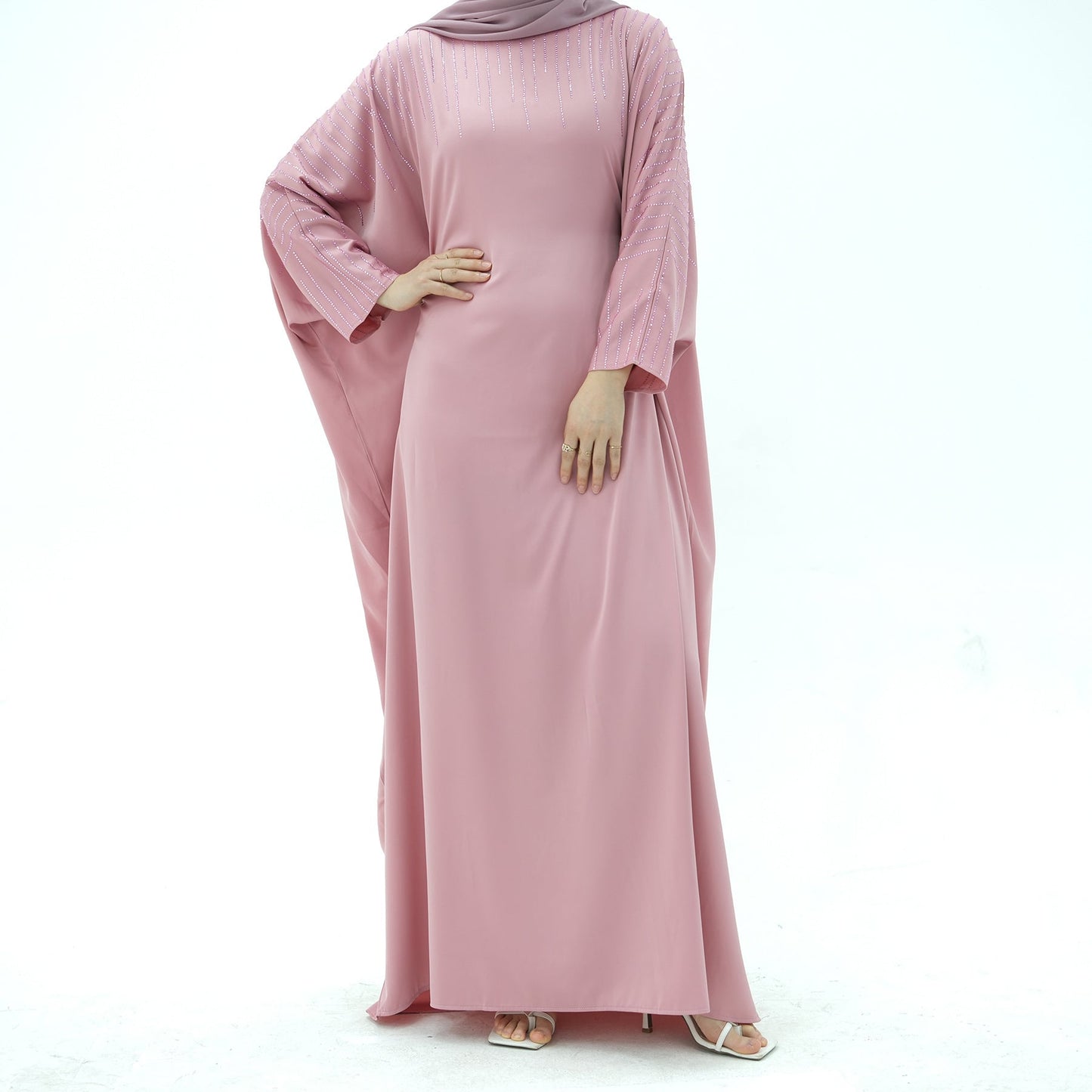LM6610 Rhinestone-embellished long Abaya dress (headscarf not included)