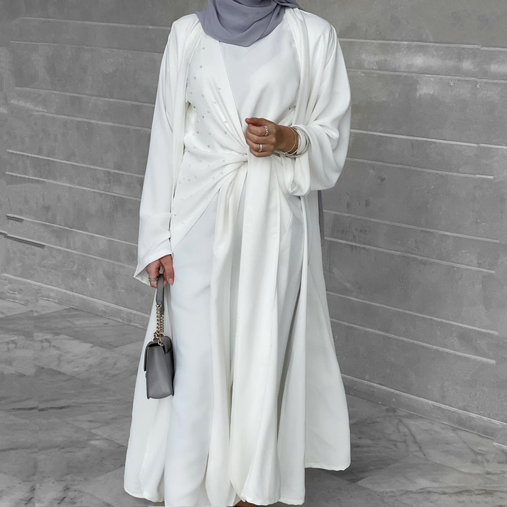 LUMAYA LUMAYA1012 2pcs Set Solid Color Cardigan+Inner Dress