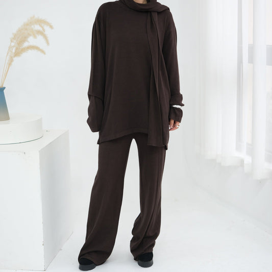 LM6593 Soft knitted home set | Simple solid color two-piece set