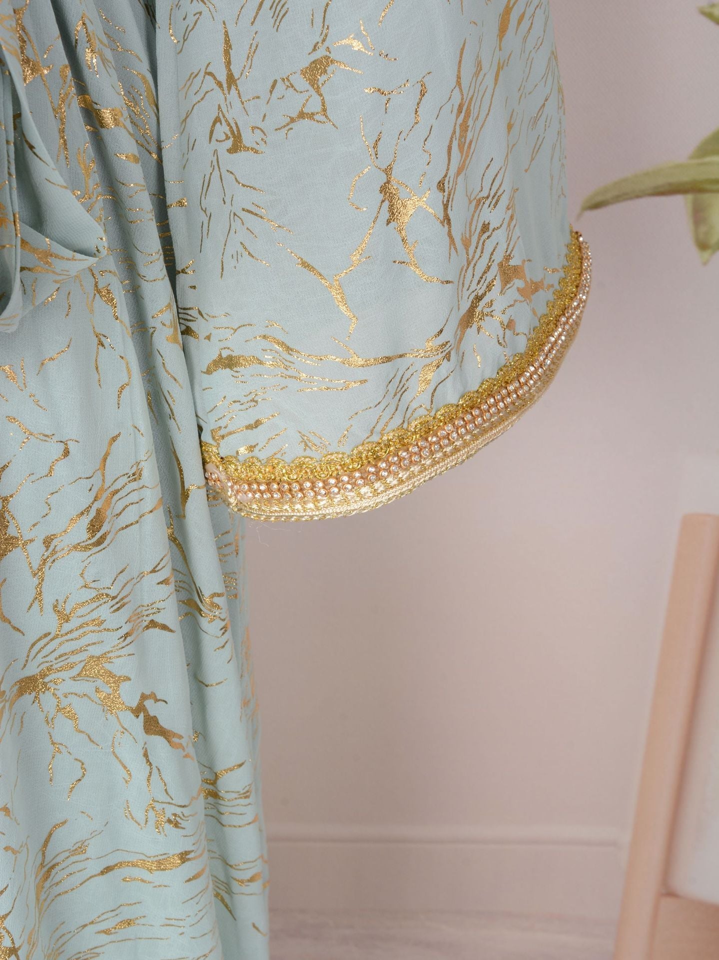 HS6731 V-neck gold-embroidered robe maxi dress