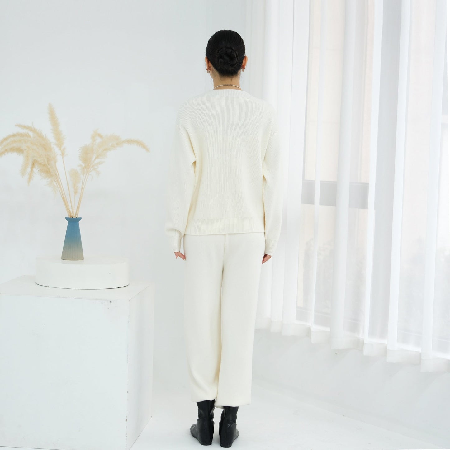 LM6595 Autumn and Winter Thickened Knitted Suit (Not Including Headscarf) | Simple Solid Color Two-Piece Suit