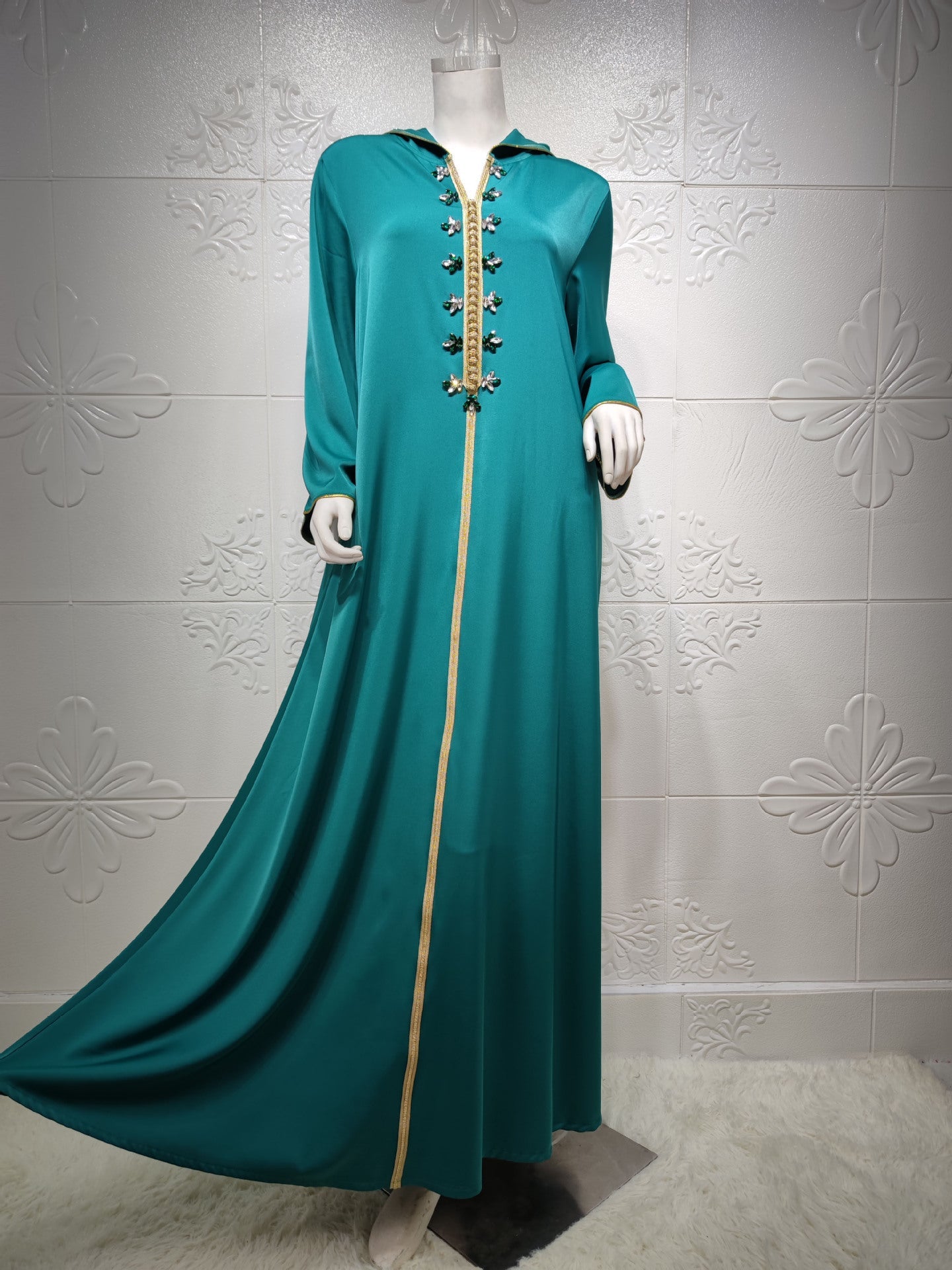 LMSA's Series  LM1231 Jeweled Ribbon Satin Home Dress Abaya