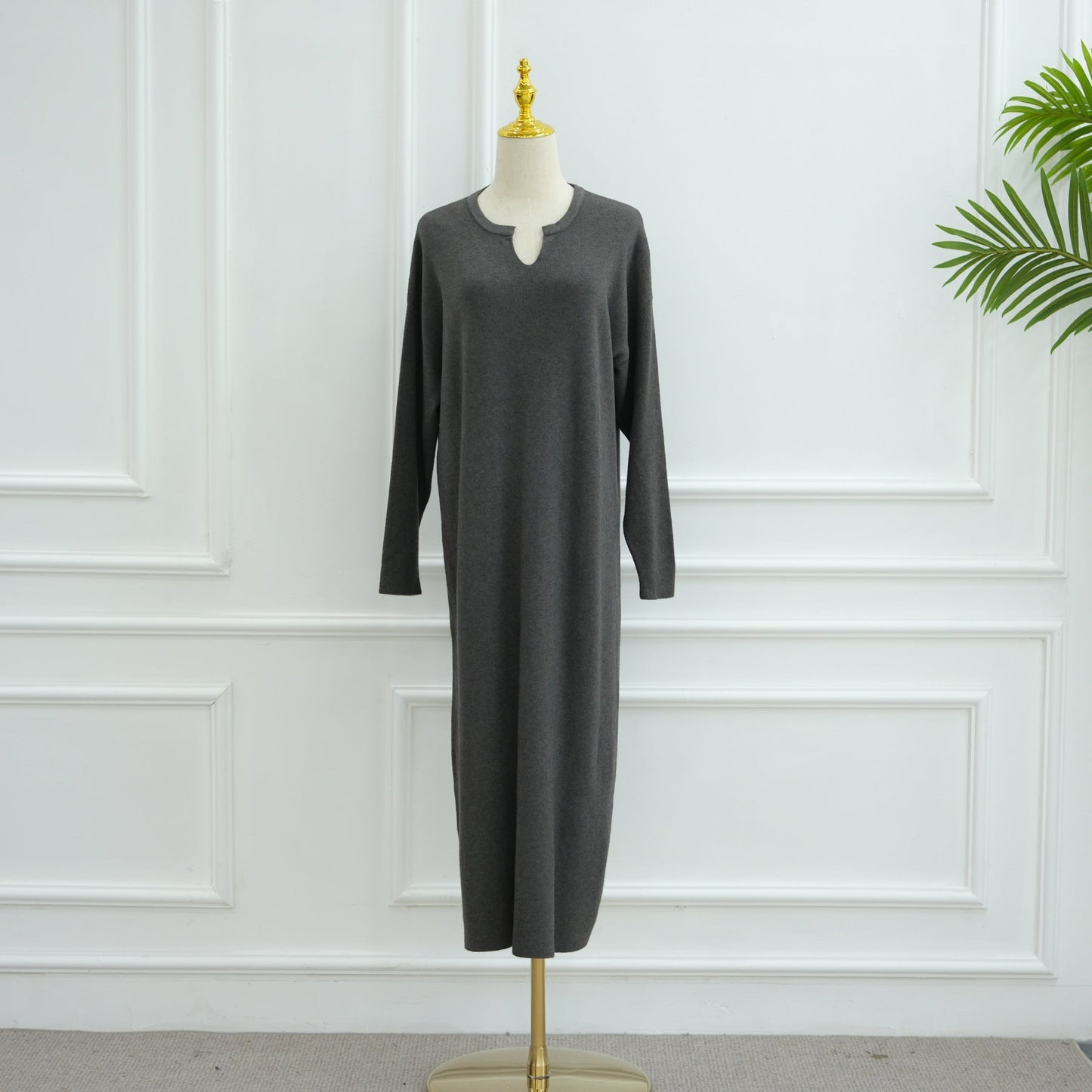 LM6598 Autumn and Winter Knitted Dress, Long Solid Color (headscarf Not Included)