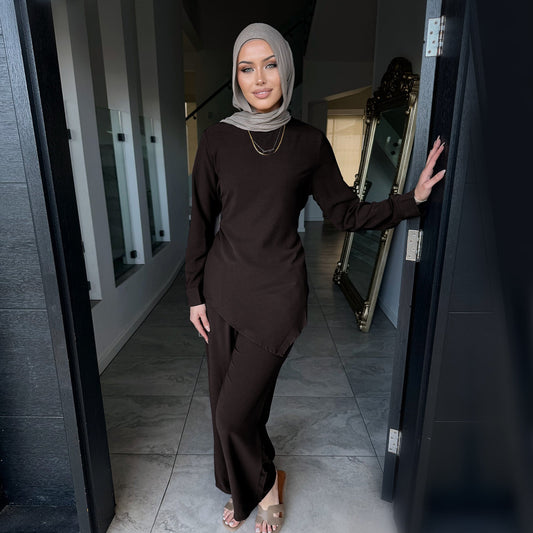 HA6614 Modest Nida Two-Piece Set with Waist Tie & Pocket Trousers