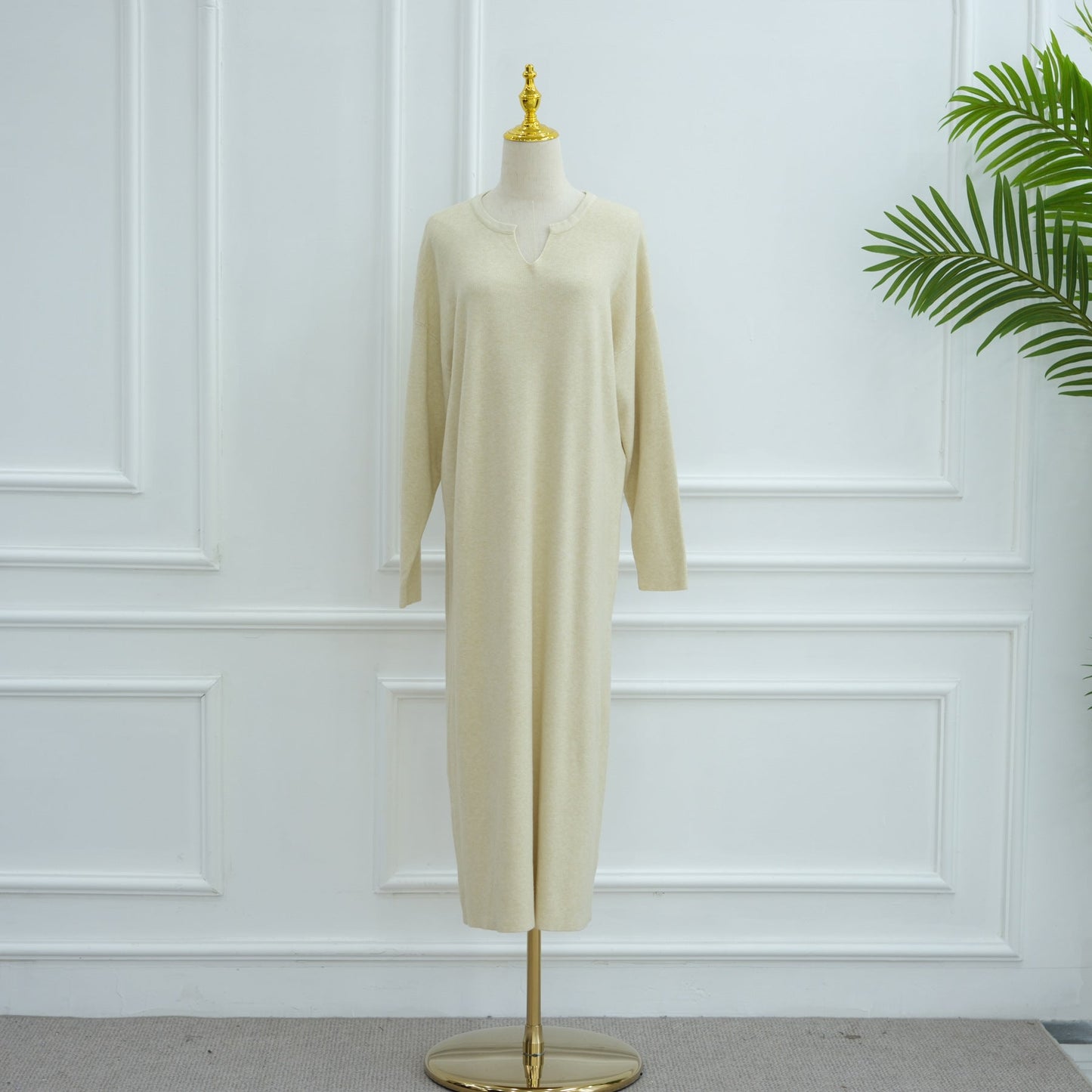 LM6598 Autumn and Winter Knitted Dress, Long Solid Color (headscarf Not Included)