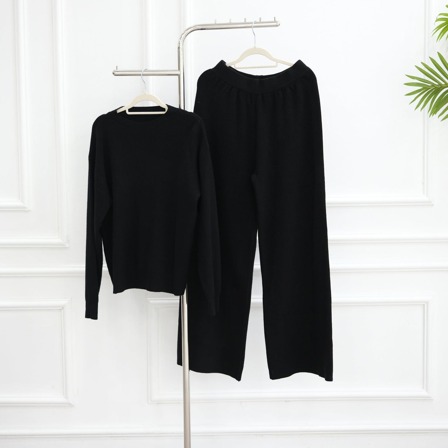 LM6595 Autumn and Winter Thickened Knitted Suit (Not Including Headscarf) | Simple Solid Color Two-Piece Suit