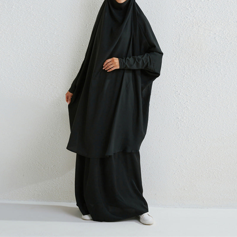 HAYA0430 Two-Piece Set jilbab Solid Color Swing Top and Skirt
