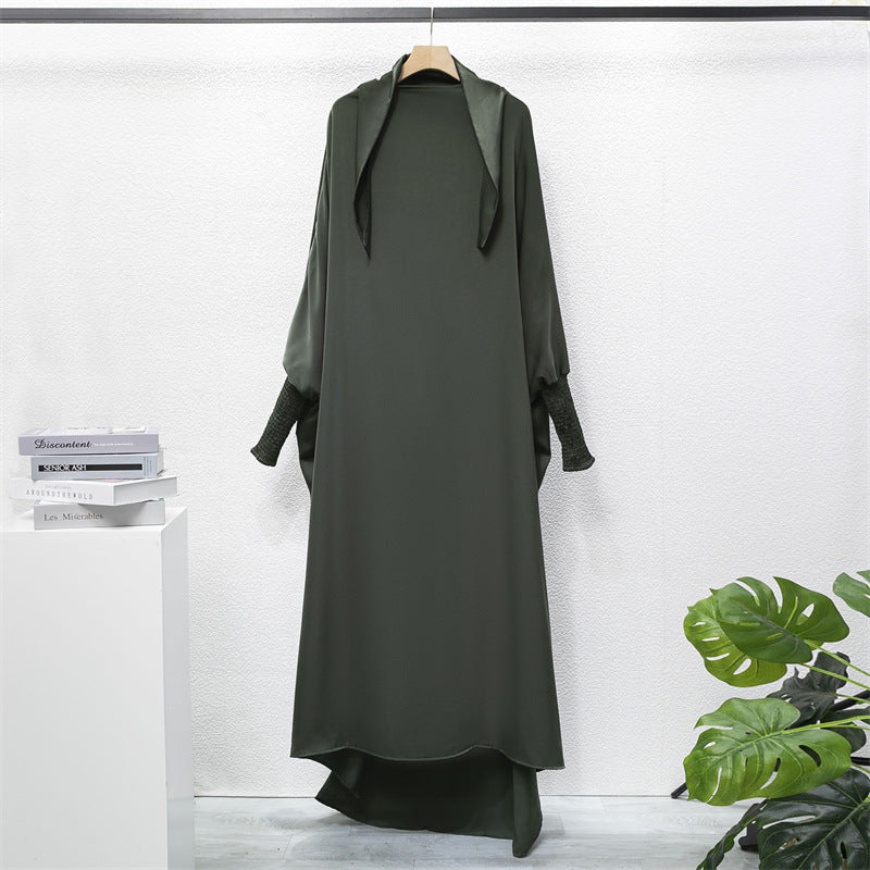 HAYA10067  Muslim Solid colour Mukena  Prayer jilbab with soft Fabric and Features elasticated cuffs and attachable Instant Hijab