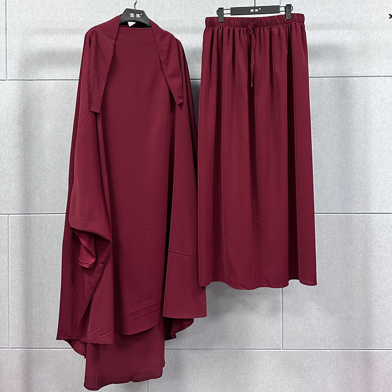HAYA0430 Two-Piece Set jilbab Solid Color Swing Top and Skirt