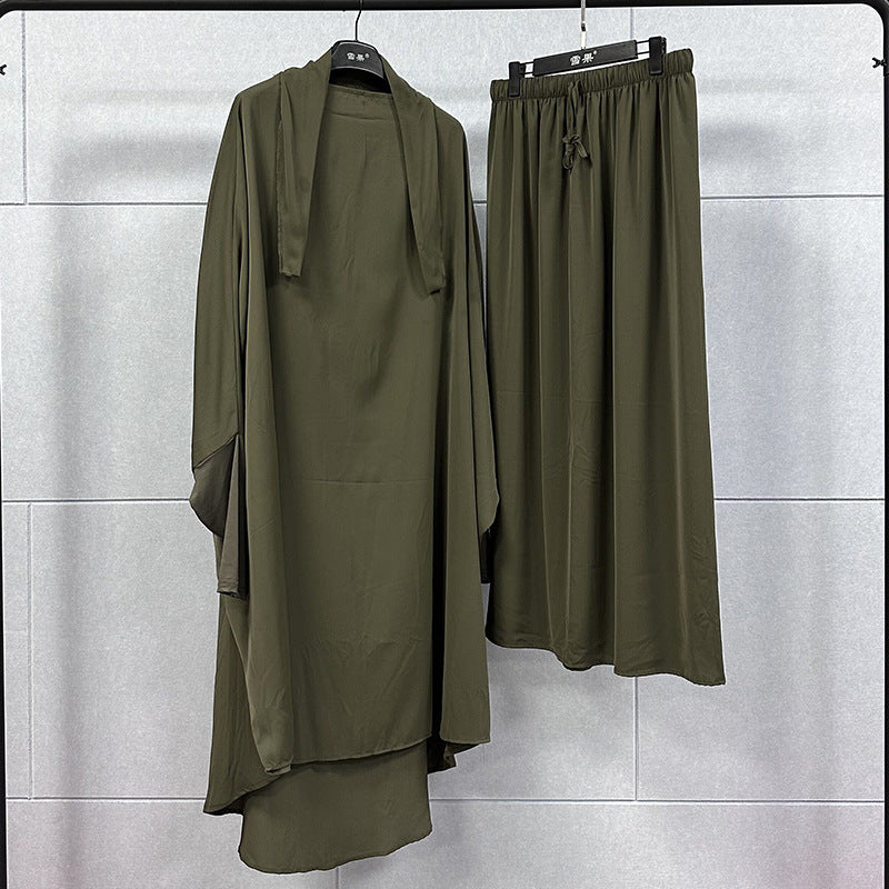 HAYA0430 Two-Piece Set jilbab Solid Color Swing Top and Skirt