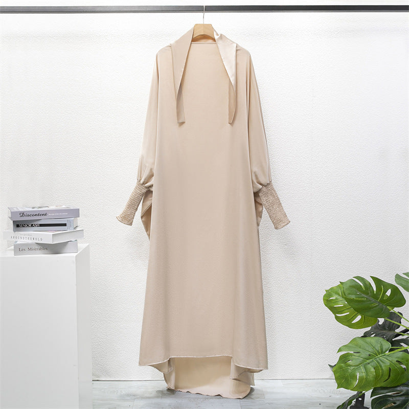 HAYA10067  Muslim Solid colour Mukena  Prayer jilbab with soft Fabric and Features elasticated cuffs and attachable Instant Hijab
