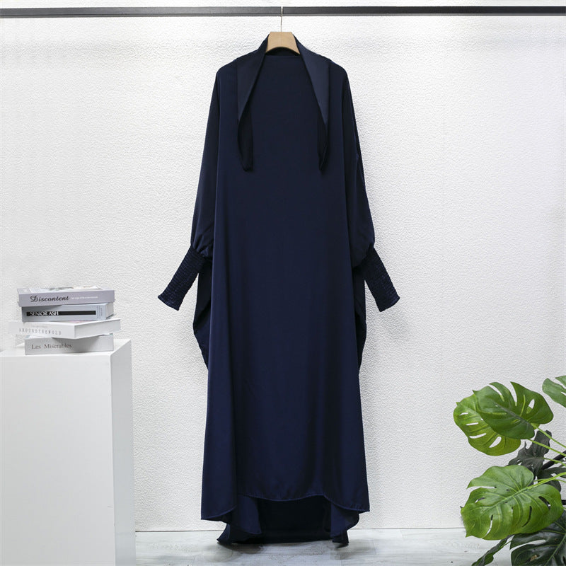 HAYA10067  Muslim Solid colour Mukena  Prayer jilbab with soft Fabric and Features elasticated cuffs and attachable Instant Hijab
