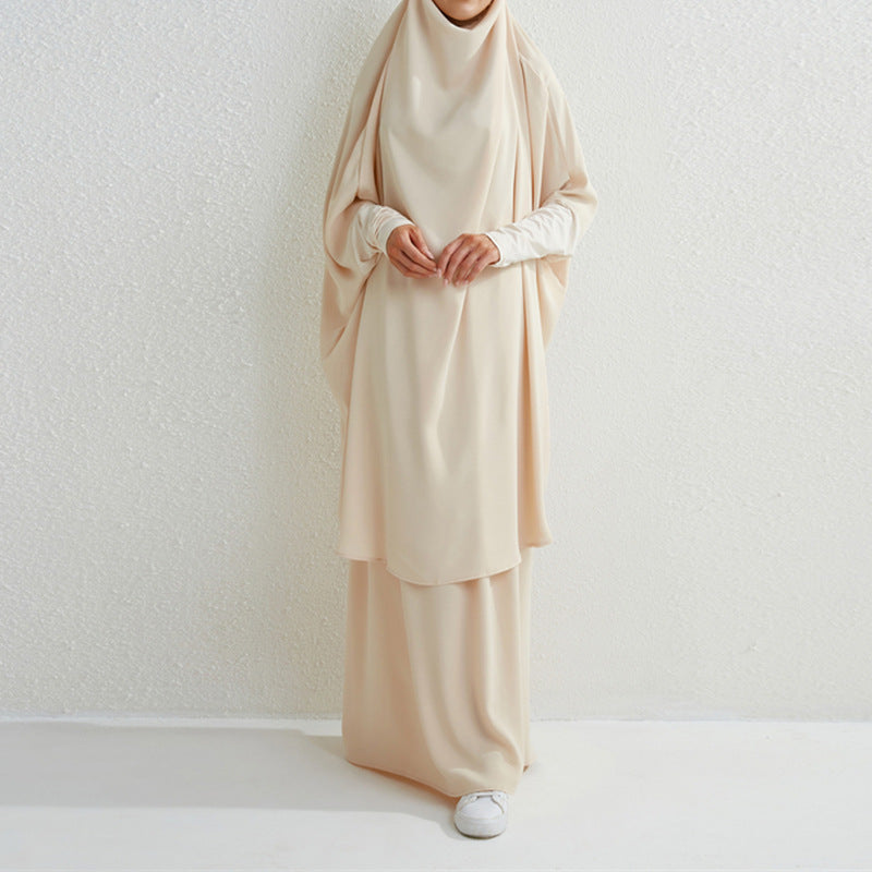 HAYA0430 Two-Piece Set jilbab Solid Color Swing Top and Skirt