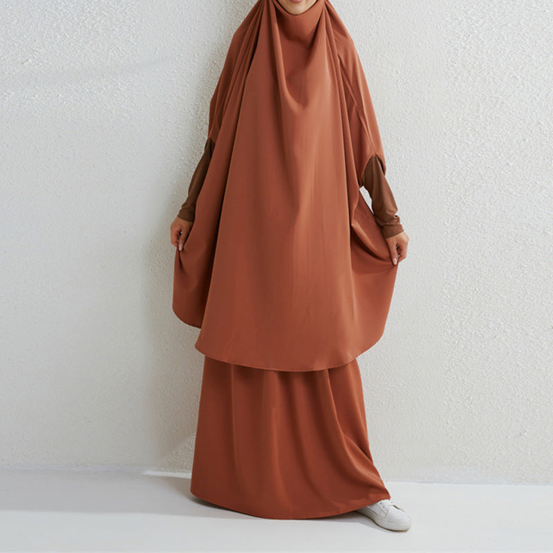 HAYA0430 Two-Piece Set jilbab Solid Color Swing Top and Skirt