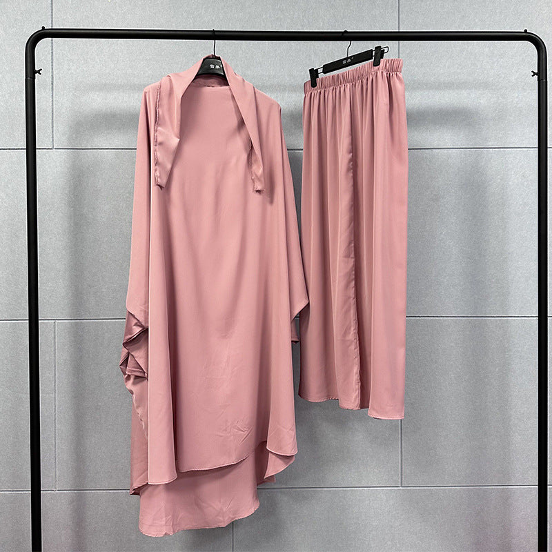 HAYA0430 Two-Piece Set jilbab Solid Color Swing Top and Skirt
