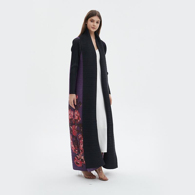 LUMAYA6724 Amethyst Bloom | Purple & Black Abaya with Floral Print Panel