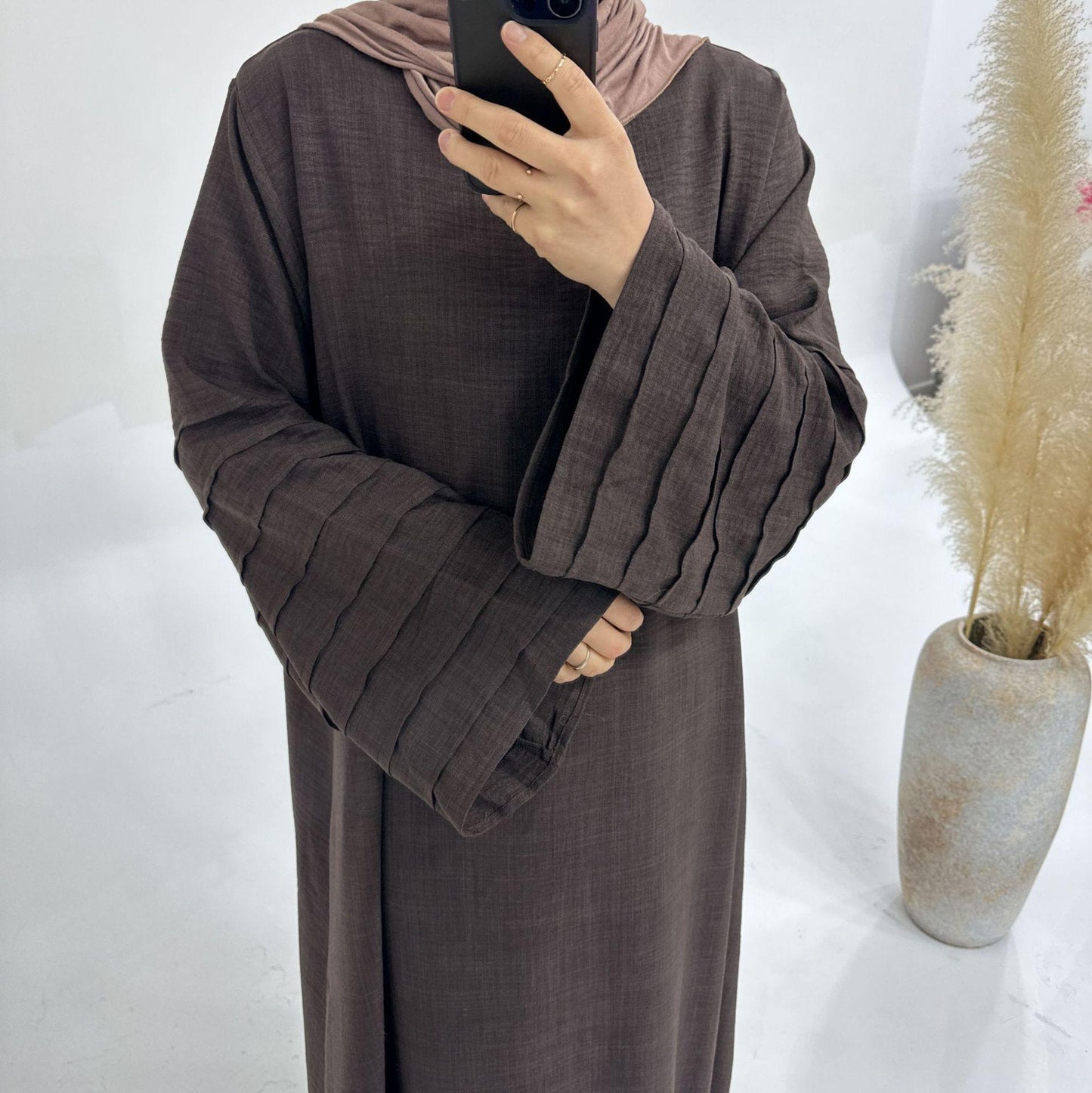 LUMAYA LM1179 Loose Fit Large Crepe Abaya Dress with Belt
