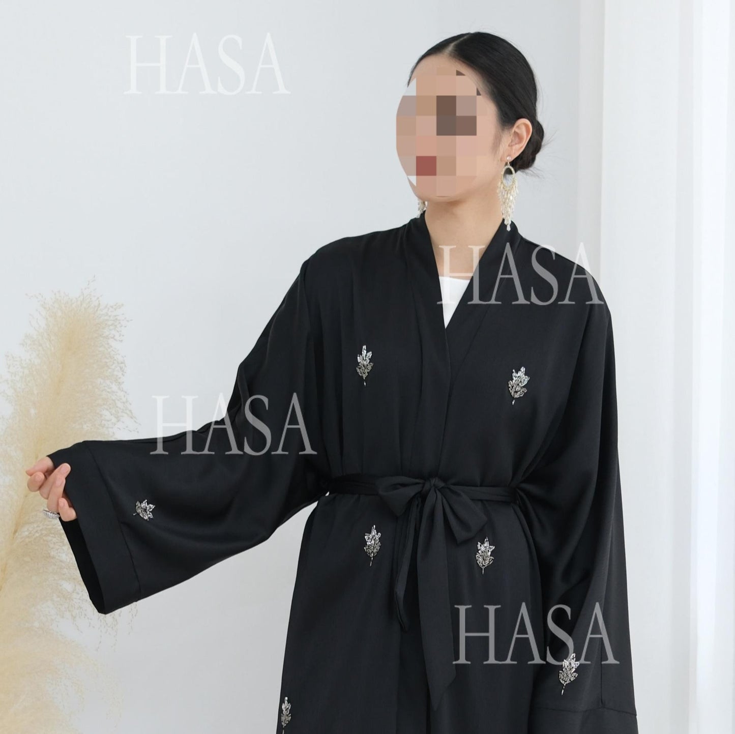 LM6624 Abaya Cardigan with Beaded Lace-up