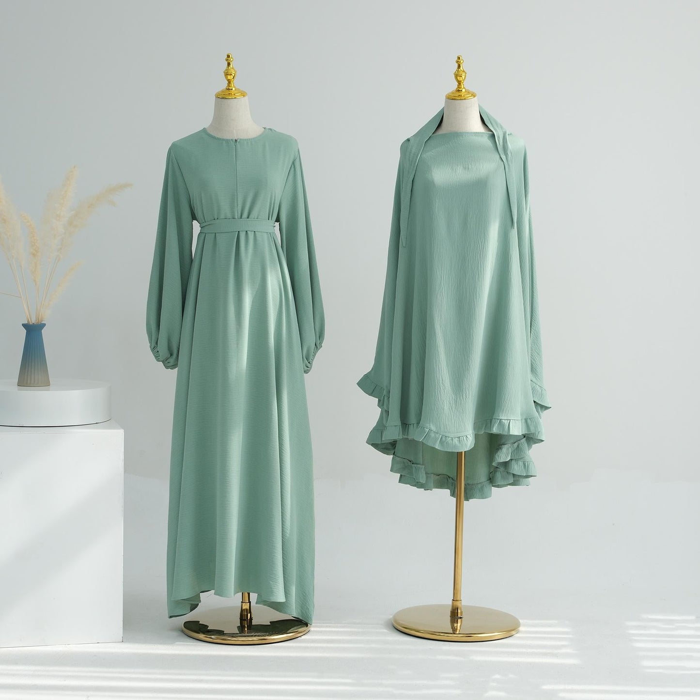 LUMAYA LM1176 2pcs Set Front Zipper and Pocket Abaya with Khimar