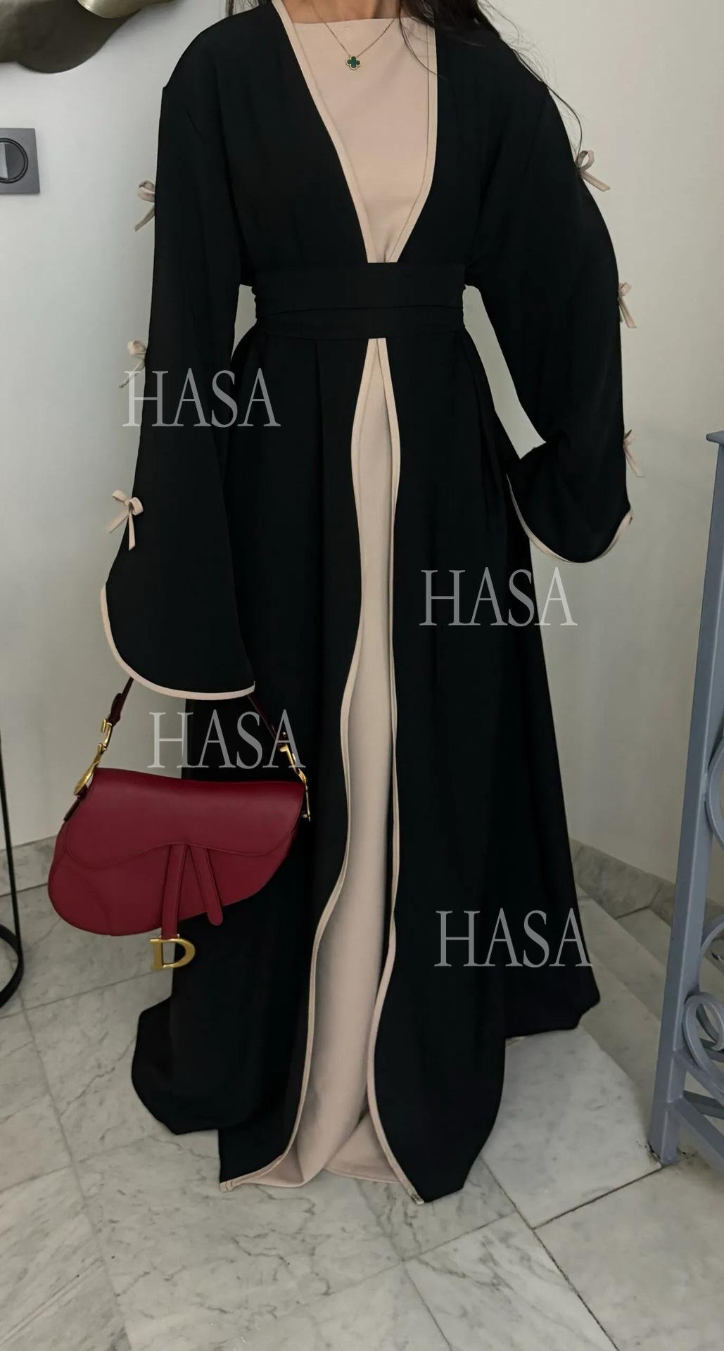 LUMAYA5862 Elegant Wavy-edge Bow Robe (with Belt) for A Feminine Look