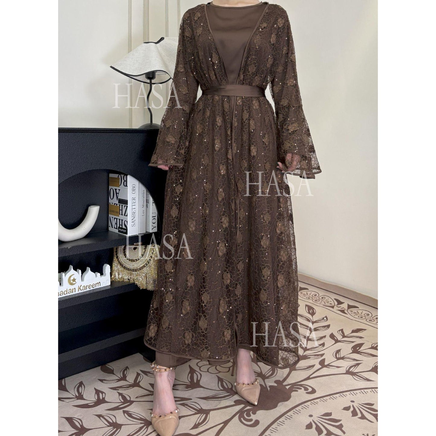 LUMAYA6482 Soft Lace Maxi Dress Set, Simple Loose Design