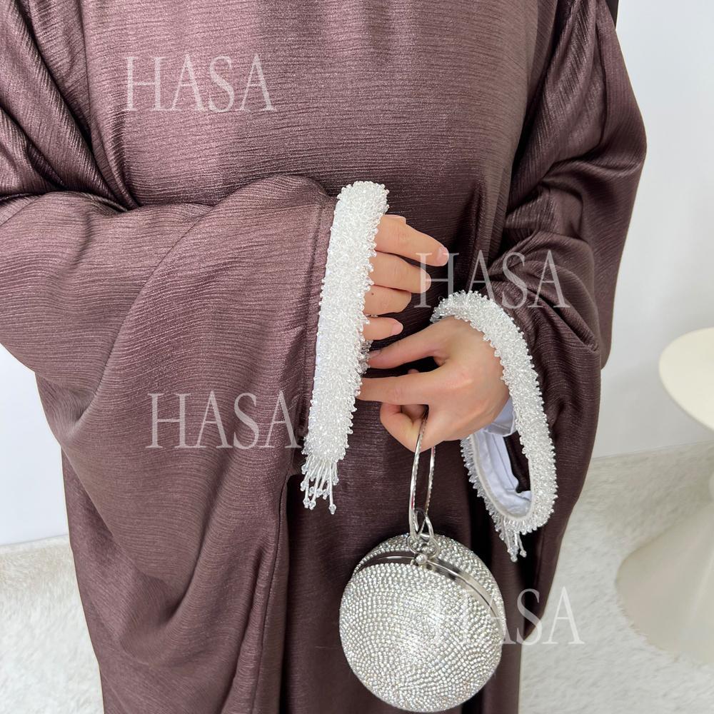 LUMAYA6496 Simple and Elegant Bat Sleeve Beaded Robe Dress (headscarf Not Included)