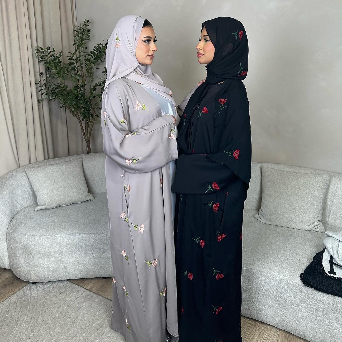 LM6631 Long cardigan with floral embroidery (headscarf optional)