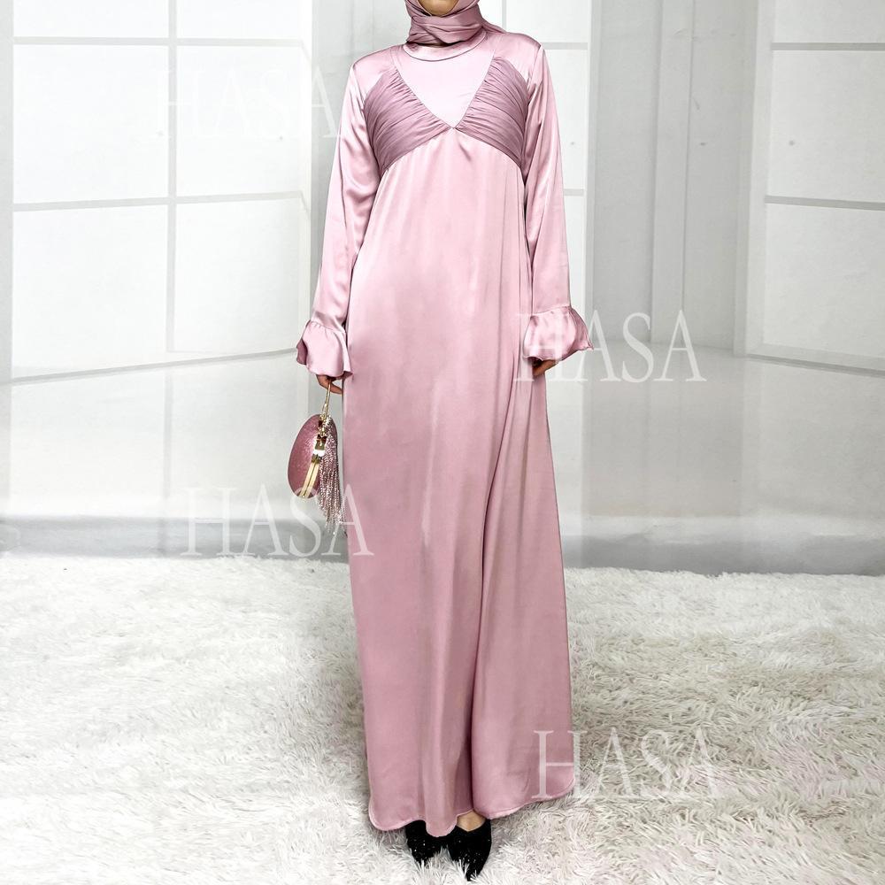 LUMAYA5858 Elegant Bright Satin Robe (without Headscarf), Clever Splicing Creates Multi-faceted CLUMAYArm