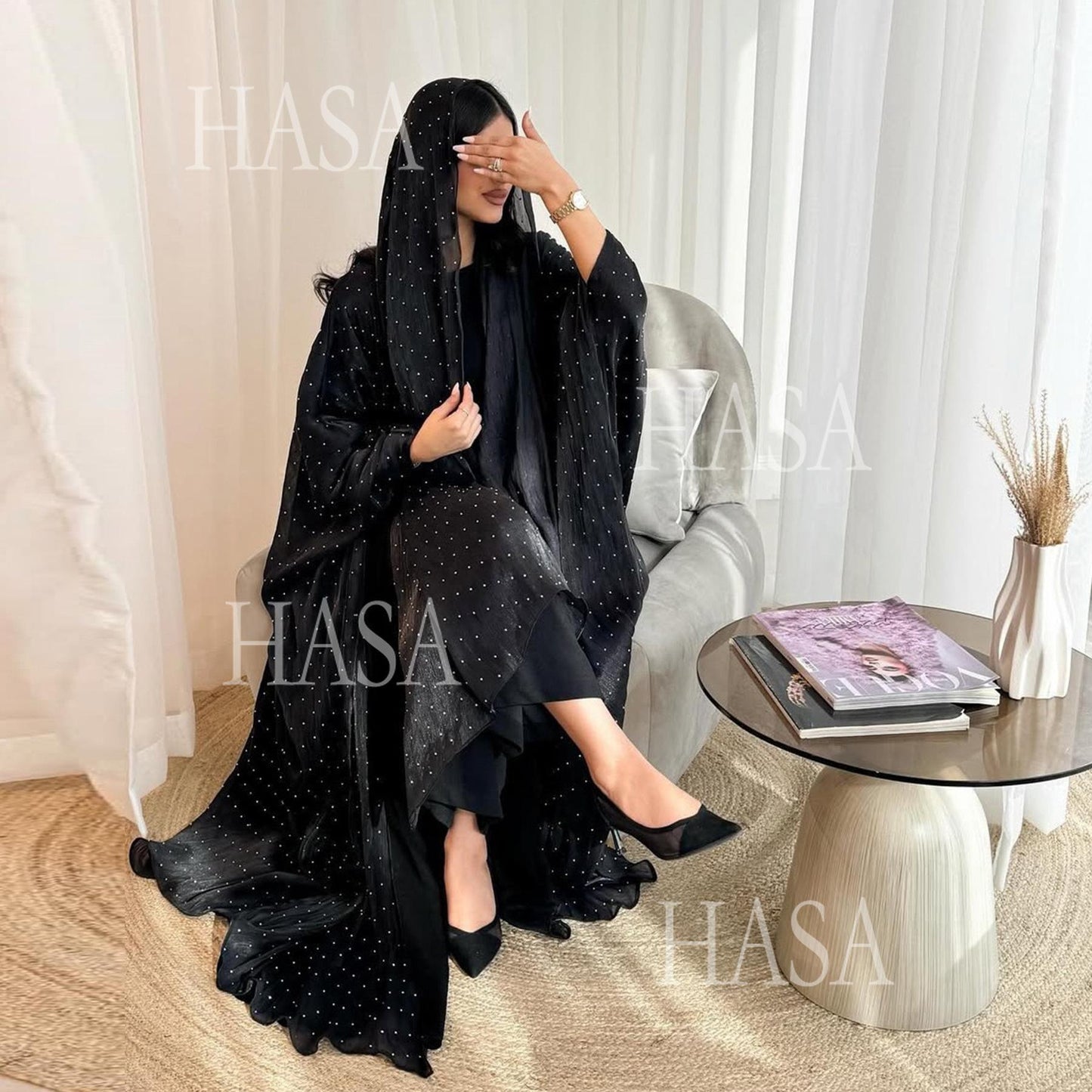 LUMAYA6493 Lightweight Ice Flower Ruffle Textured Rhinestone Robe Three-Piece Set