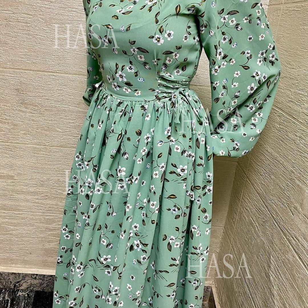 LUMAYA6489 Long-sleeved Floral Maxi Dress with Natural Waist