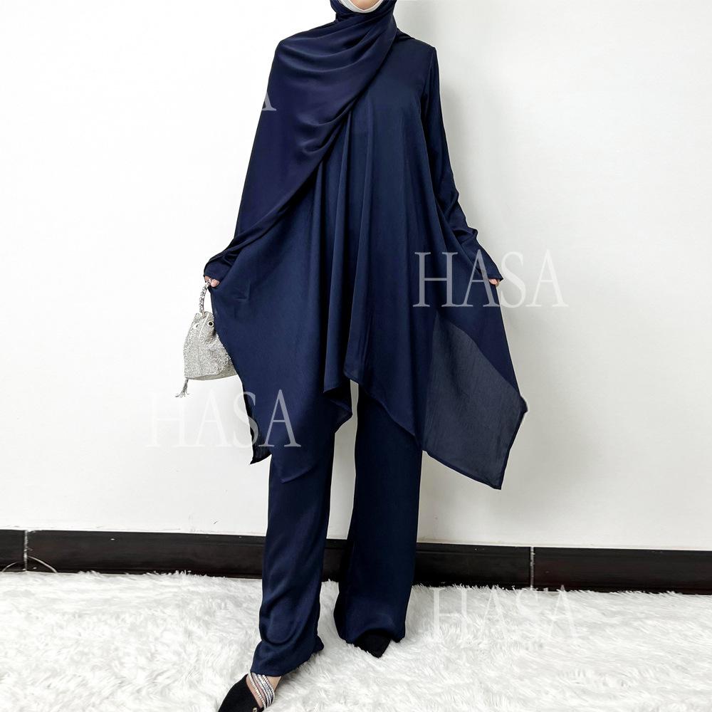 LUMAYA5854 High-end crepe linen two-piece robe, irregular design shows fashion(Headband not included)