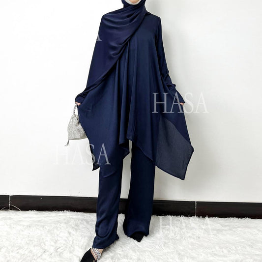 LUMAYA5854 High-end crepe linen two-piece robe, irregular design shows fashion(Headband not included)