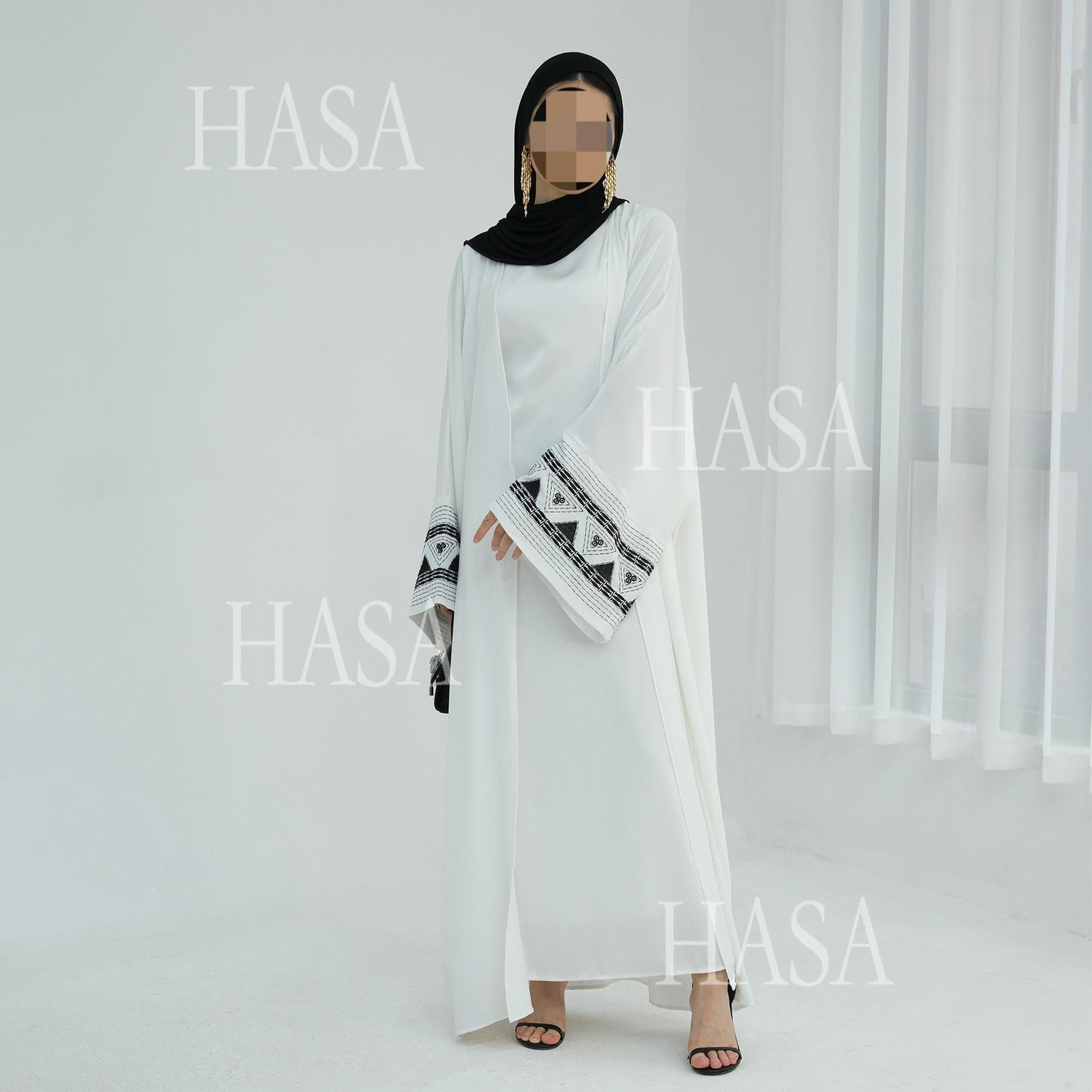 LUMAYASA's Series LUMAYA6506 Long Wide Sleeve Embroidered Robe Cardigan (No Headscarf)
