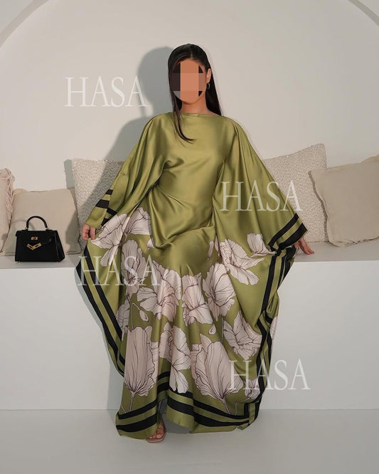LM6556 Colorblock Print Cardigan Robe Dress