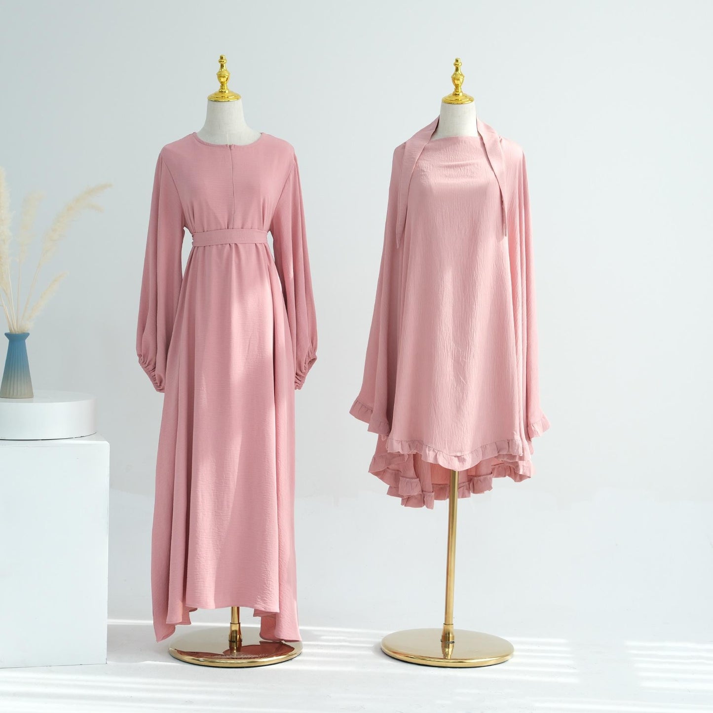 LUMAYA LM1176 2pcs Set Front Zipper and Pocket Abaya with Khimar