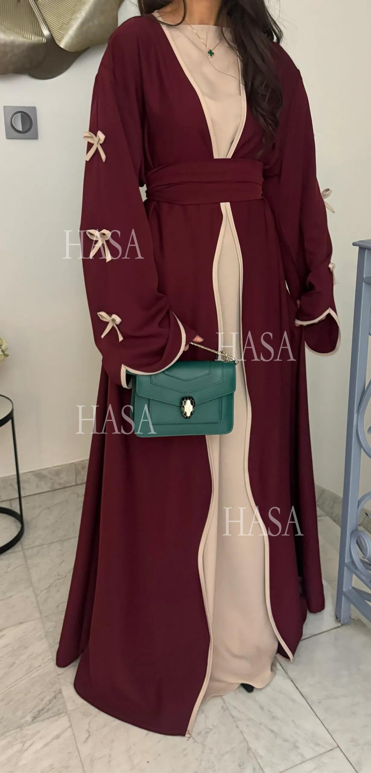 LUMAYA5862 Elegant Wavy-edge Bow Robe (with Belt) for A Feminine Look