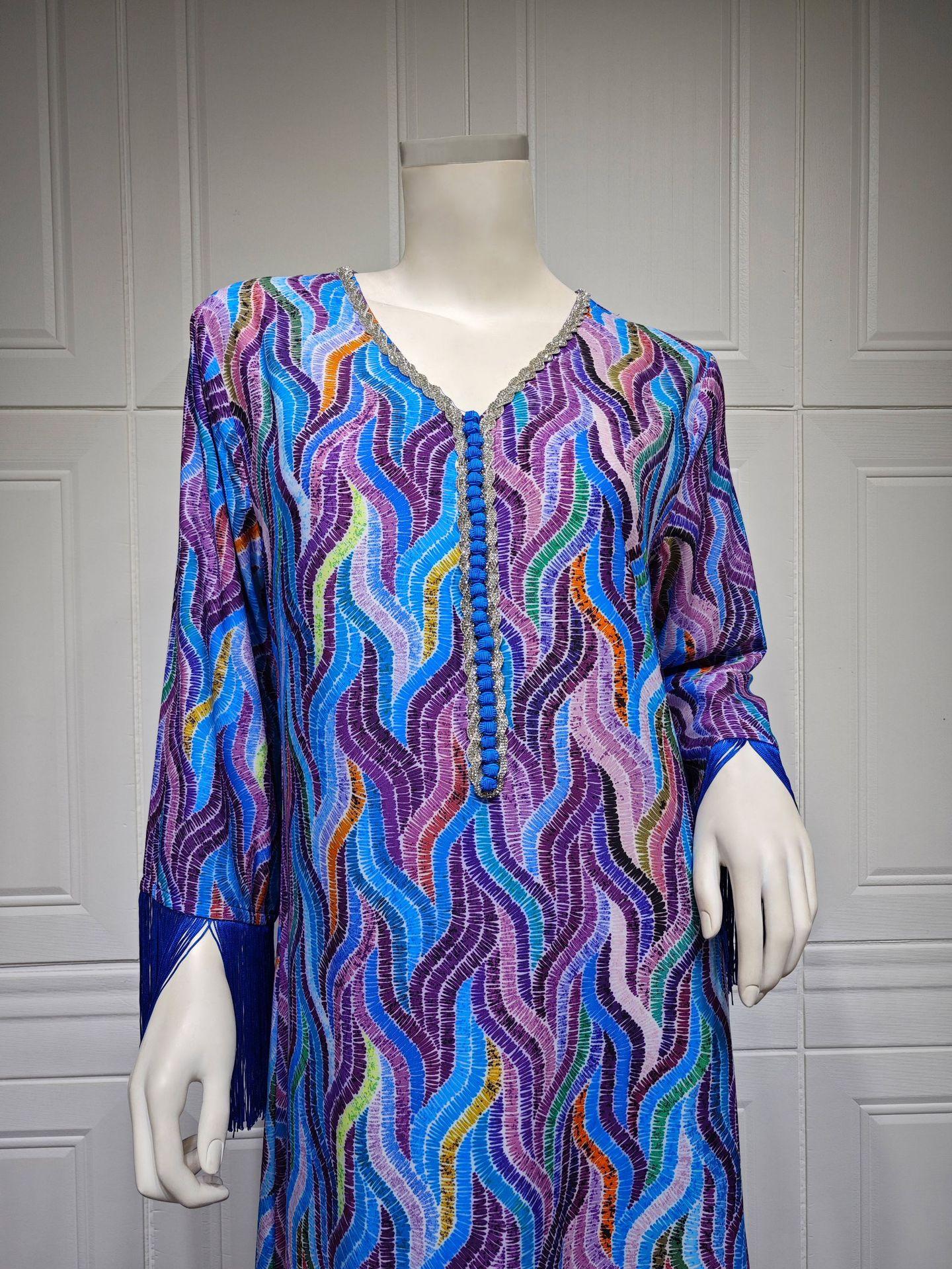 LUMAYA LUMAYA0521 Middle East Arab Dubai Muslim Robe Ladies Printed Casual Jalabiya Ethnic Clothing