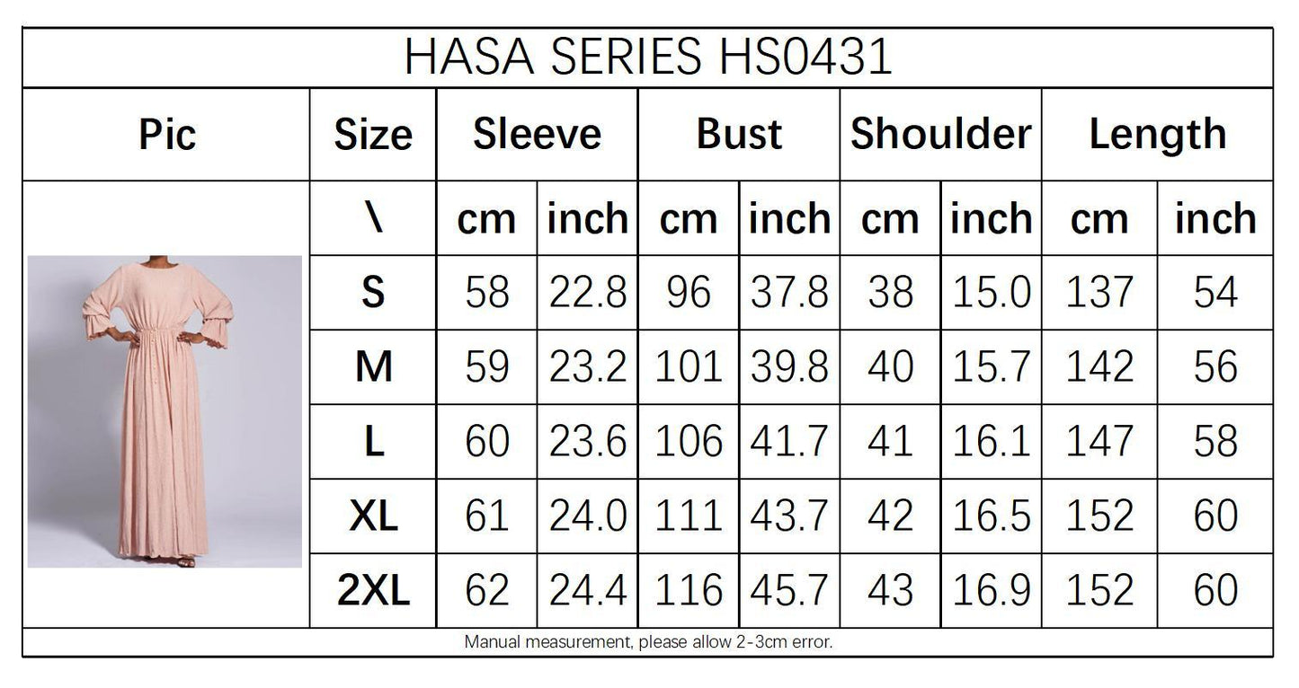 LUMAYA0434 Muslim Ladies Stretch Crumpled Sprinkle Gold Dress Solid Color Bell Sleeve Long Dress